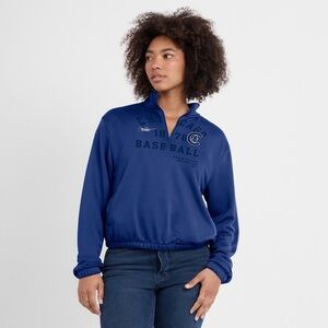 Nike Chicago Cubs Rewind Splice Half-Zip Semi-Cropped Bubble Hem Sweatshirt Larg